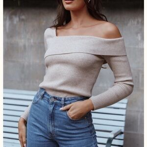 Petal & Pup Off-Shoulder Beige Knit